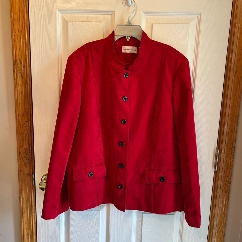 Alfred Dunner Women’s Jacket
Red Faux Suede Beaded
Studded Embellish